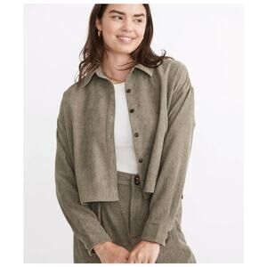 Madewell Womens Corduroy Hartfield Crop Shirt Size Small Forest Green Oversized